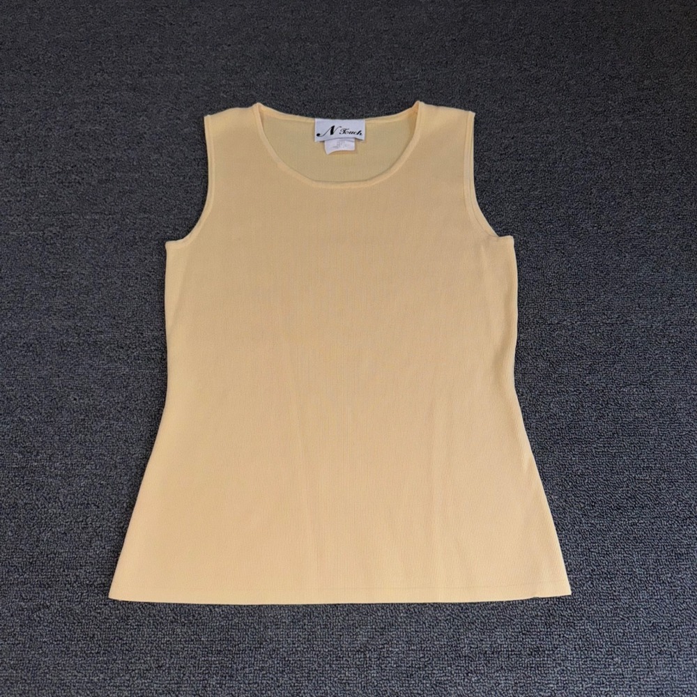 VTG N Touch Yellow Ribbed Knit Sleeveless Scoop Neck Tank Top Size Small